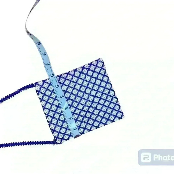 Hand beaded purse royal blue and white - Picture 3 of 9